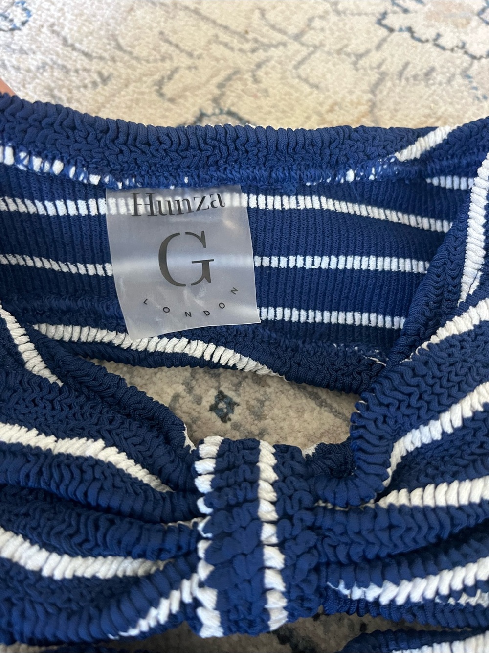 NWT Hunza G Navy and White Striped Jean Bandeau Bikini - Picture 11 of 12
